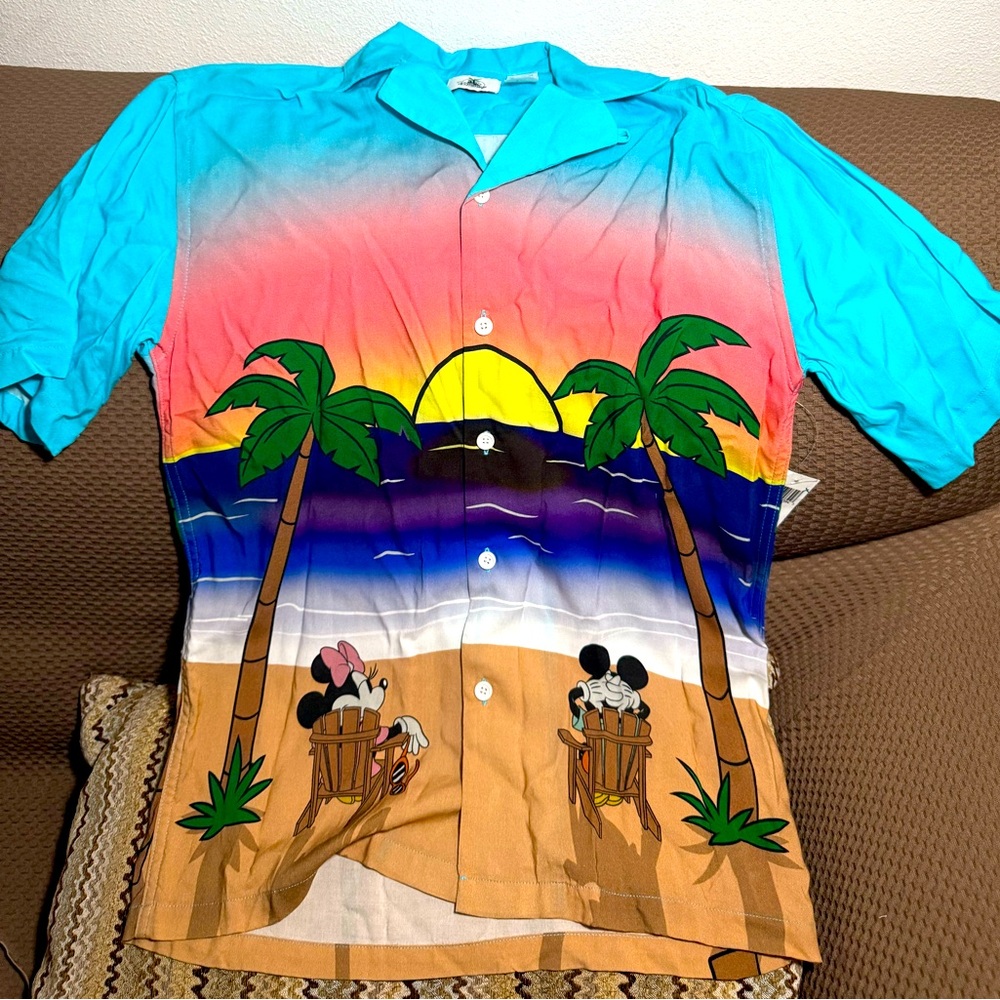 Disney Parks Tropical Beach Button Up Mickey Minnie Mouse Camp Shirt Top S/Small
